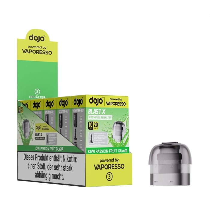 Dojo Blast X Nachfüllbehälter 10ml (5er VPE) - Kiwi Passion Fruit Guava - Vaporesso - Smokkie | eine Marke der Smoke Smart GmbH