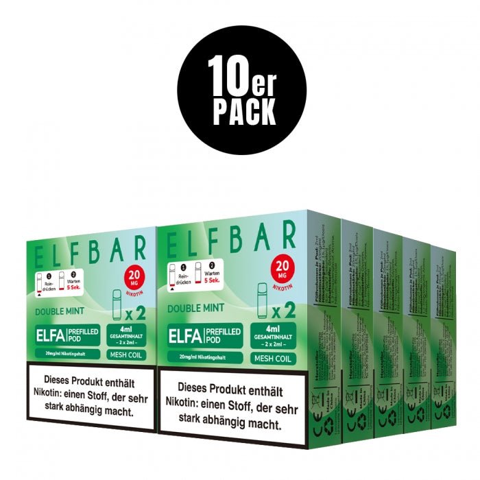Elfa Prefilled Pod (10er VPE) - 5 Neue Sorten - Elfbar Double Mint- Smokkie
